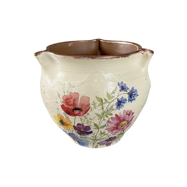 Vaza decorativa,ceramica,realizata manual, alb, floricele - Ceramica Martinescu