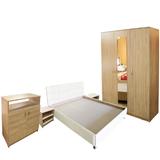 Dormitor Soft Sonoma cu pat tapitat bej pentru saltea 140x200 cm - Spectral Mobila