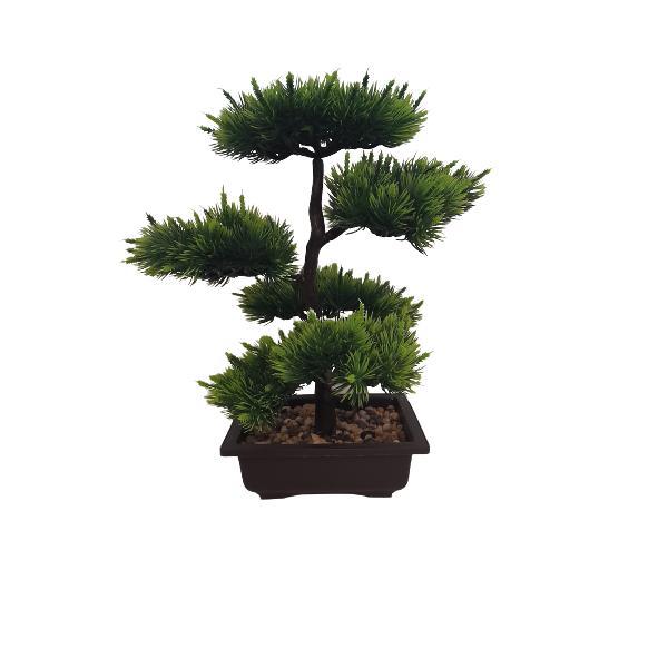 Bonsai pin decorativ artificial in ghiveci , Verde, 5 ramuri,34 cm