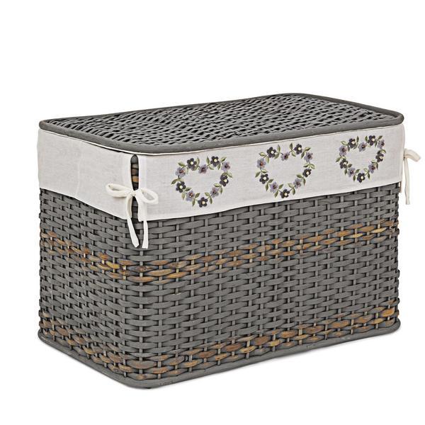 Cos depozitare din rattan textil gri alb 66 cm x 41 cm x 43 h