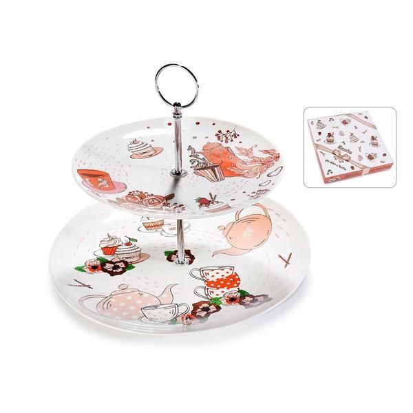 Platou cu 2 etajere din portelan diametru 27 cm x 22,5 h - decorer
