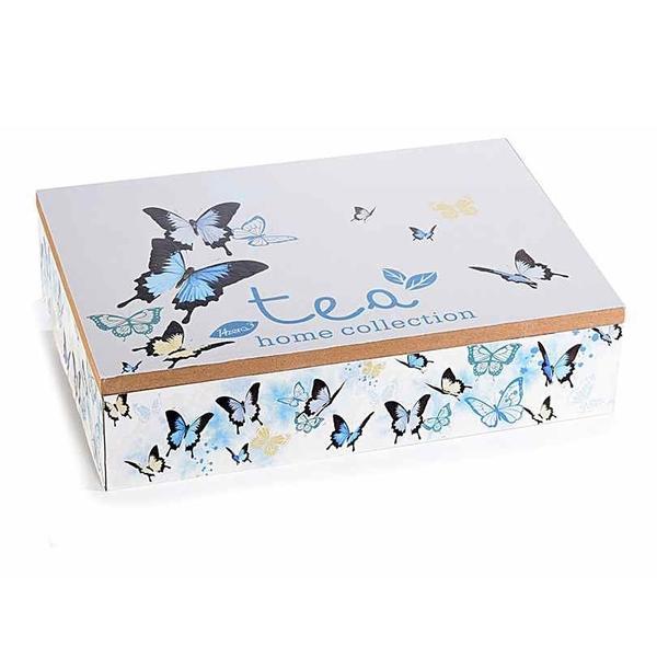 Cutie ceai lemn 6 compartimente fluturi cm 24 x 17 cm x 6 h - decorer