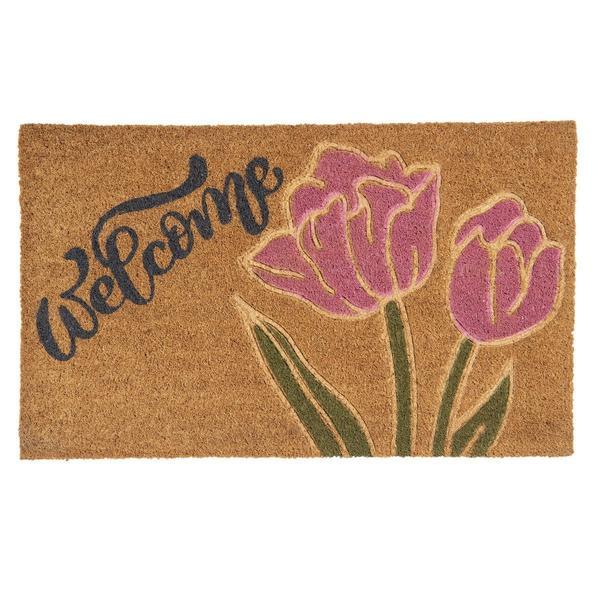 Covoras intrare casa antiderapant fibre cocos cauciuc flowers 75 cm x 45 cm x 1 h - decorer