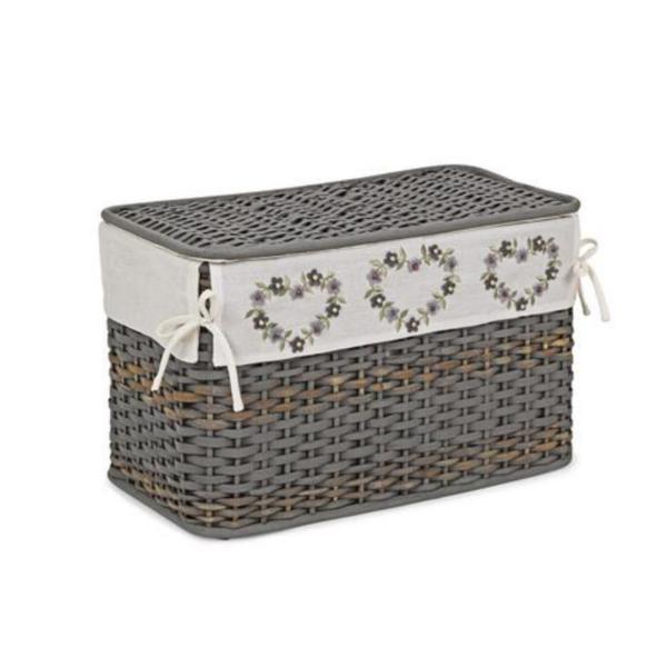 Cos depozitare din rattan textil gri alb 55 cm x 30 cm x 33 h - decorer