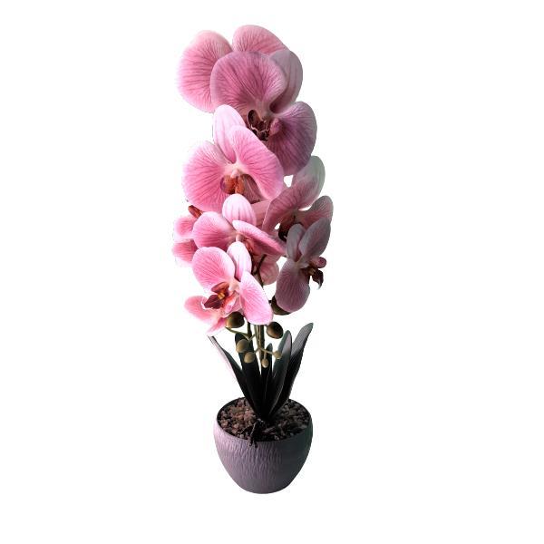 Orhidee decorativa artificiala cu 2 tije in ghiveci , alb/roz, 45 cm