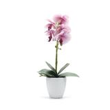 Orhidee artificiala  cu o tija in ghiveci din ceramic, Alb-roz,37 cm
