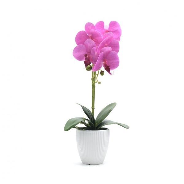 Orhidee artificiala cu o tija in ghiveci din ceramic, roz,37 cm