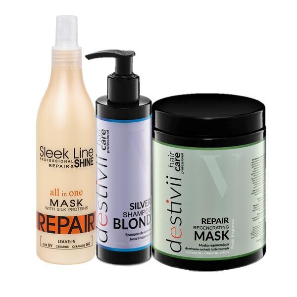 Set ingrijire profesionala intensiva a parului blond - destivii (sampon - 200ml, masca - 1000ml, balsam - 200ml)