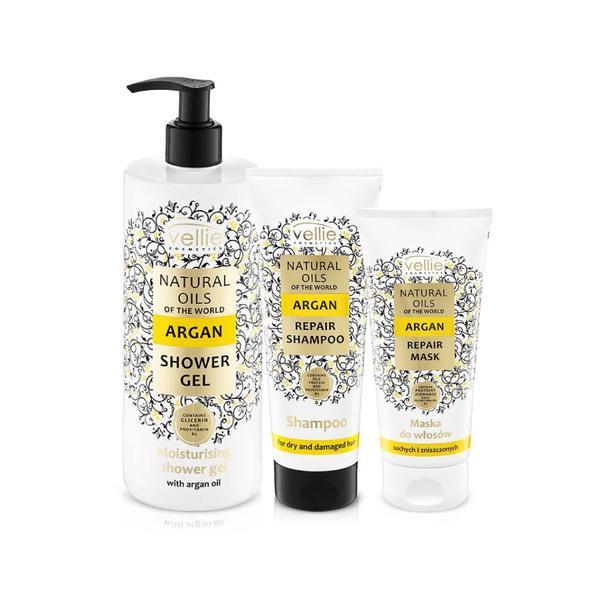 Set Vellie Natural Oils of The World Pentru Ingrijirea Corpului (Gel de dus Argan - 500ml, Sampon Argan - 250ml, Masca Argan - 200ml)