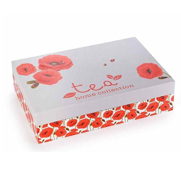 Cutie pentru ceai 6 compartimente din lemn decor maci - decorer