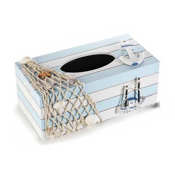 Cutie pentru servetele din lemn alb albastru decor Marin