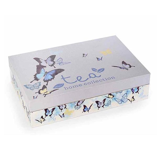 Cutie pentru ceai 6 compartimente din lemn decor Fluturi - Decorer