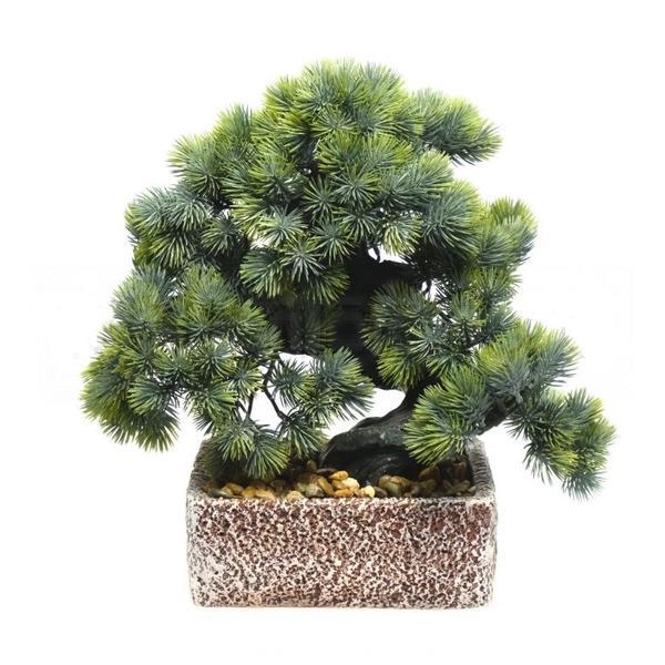 Bonsai pin decorativ artificial in ghiveci ceramica, Verde, 35 cm - OEM