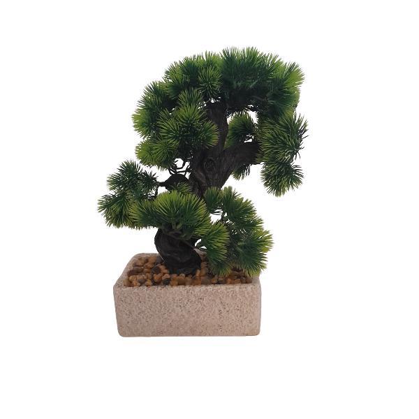 Bonsai pin decorativ artificial in ghiveci ceramica, Verde deschis , 35 cm