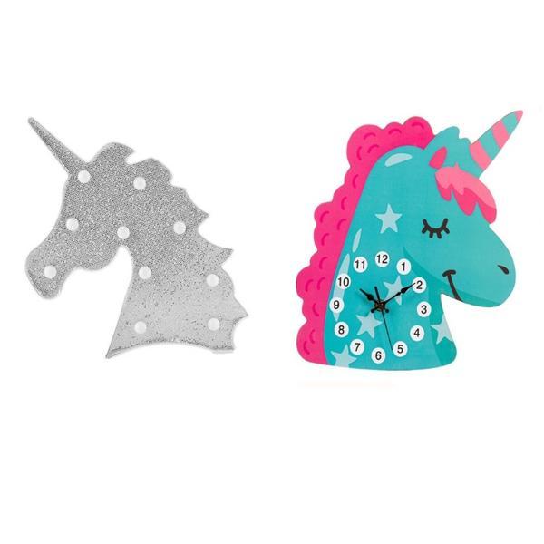 Set pentru decorarea camerei, model unicorn, ceas de perete si lampa de veghe, ama