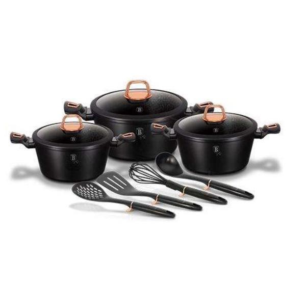 Set oale si cratite marmorate, 10 piese, din aluminiu forjat, black rose collection, berlinger haus, bh 6154