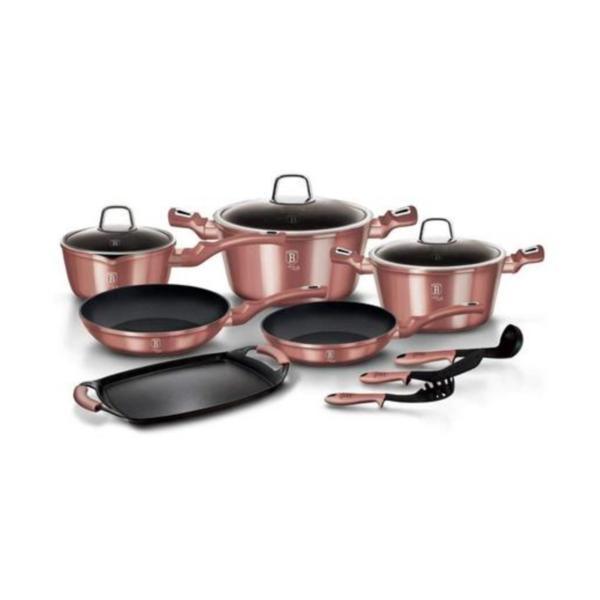 Set oale, cratite si tigai marmorate, 12 piese, din aluminiu forjat, metallic irose edition, berlinger haus, bh 6044