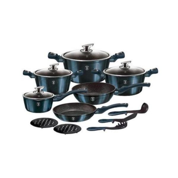 Set oale, cratite si tigai marmorate, 15 piese, din aluminiu forjat, metallic line aquamarine edition, berlinger haus, bh 1885