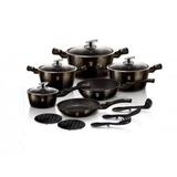Set oale, cratite si tigai marmorate, 18 piese, din aluminiu forjat, METALLIC LINE SHINE BLACK EDITION, Berlinger Haus, BH 6614