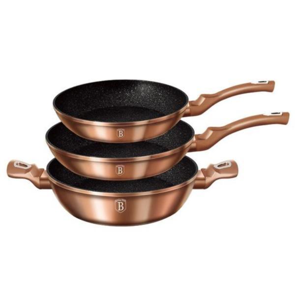 Set de tigai marmorate, 3 piese, din aluminiu forjat, rose gold/cupru metalic line, berlinger haus, bh 1280
