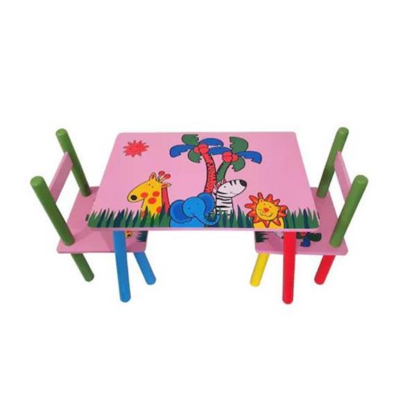 Masuta colorata pentru copii cu 2 scaunele - desen animale - SergadiOnline