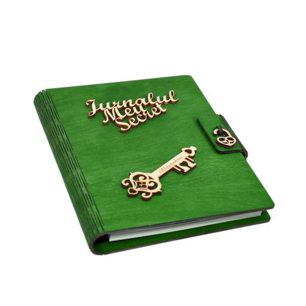 Jurnalul Meu Secret, A5, din lemn personalizat, Verde, Piksel, 100 pagini si pix din lemn inclus