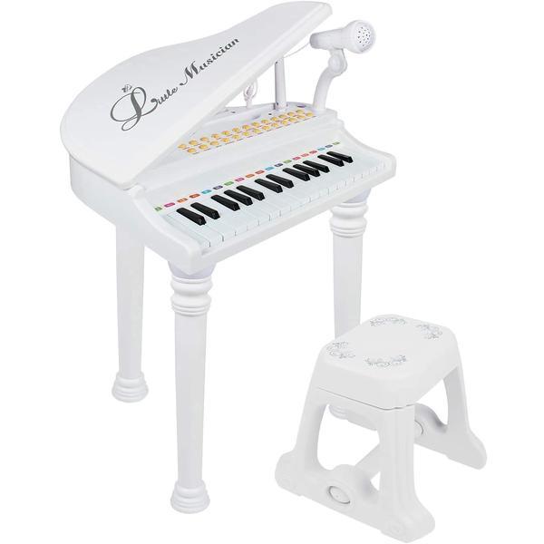 Bebeking Pian cu microfon si scaunel micul muzician-alb