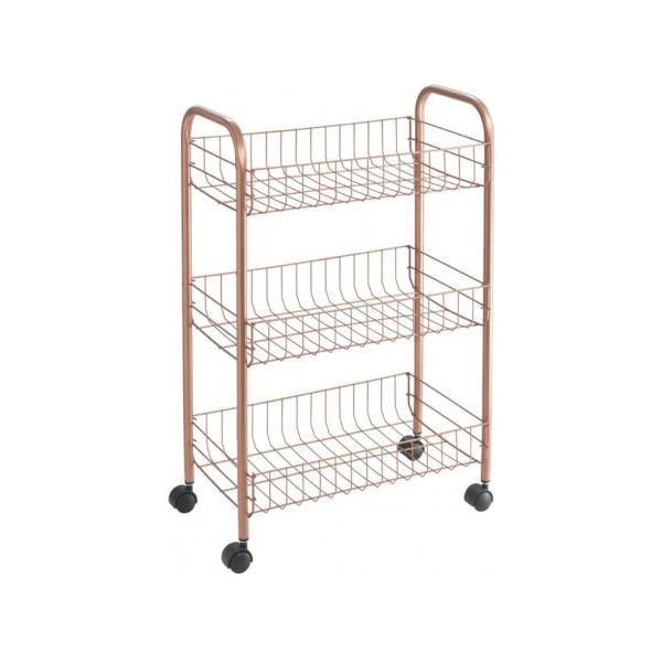 Etajera Lugano Copper cu trei rafturi si rotile, finisaj cupru - Maxdeco