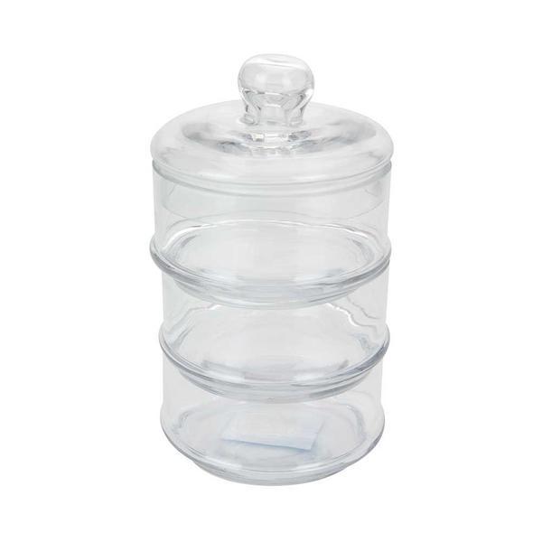 Borcan pentru prajituri cu capac, 13x22 cm, 3 nivele, sticla, transparent