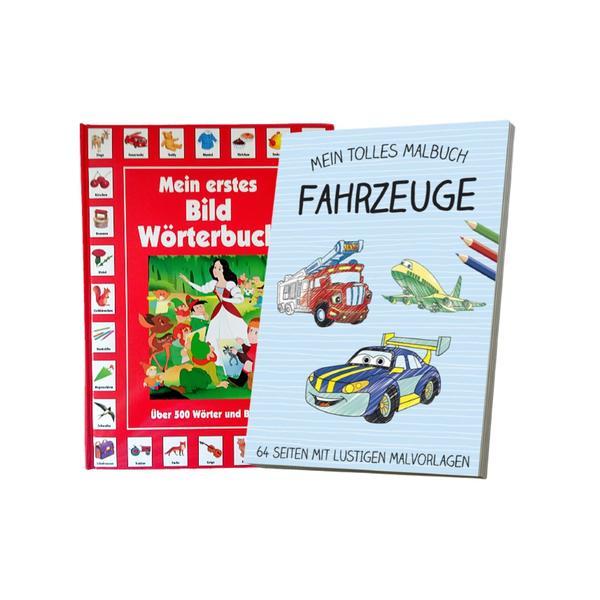 Pachet cu 2 cărți &icirc;n limba germană, &bdquo;Prima mea carte vocabularul &icirc;n imagini&bdquo; + carte de colorat &bdquo;Minunata mea carte de colorat-Mașini&bdquo;, + 3 ani