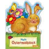 Carte de colorat pentru copii, în limba germană, cu tematica de Paște, („Mein Oster-Malblock„ (Osterwiese)„, 96 de pagini, +3 ani