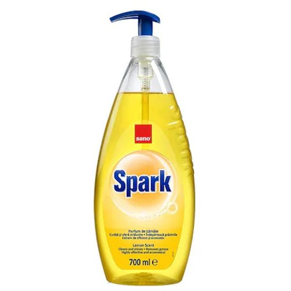 Detergent Lichid pentru Vase cu Pompita cu Aroma de Lamaie - Sano Spark Dishwashing Liquid Lemon, 700 ml