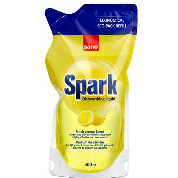 Rezerva Detergent Lichid pentru Vase cu Aroma de Lamaie - Sano Spark Dishwashing Liquid Lemon Refill, 500 ml