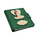 Guestbook din lemn personalizat, Caiet de amintiri, Verde inchis, A5, pentru nunta, Piksel, pix din lemn inclus