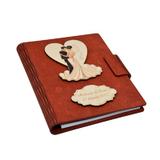 Guestbook din lemn personalizat, Caiet de amintiri, Rosu, A5, pentru nunta, Piksel, pix din lemn inclus