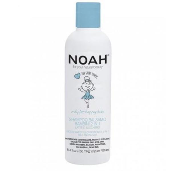 Sampon balsam 2 in 1 cu lapte zahar pentru copii noah, 250 ml