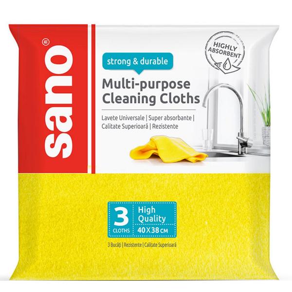 Lavete Uscate pentru Uz Universal - Sano Multi-Purpose Cleaning Cloths, 3 buc