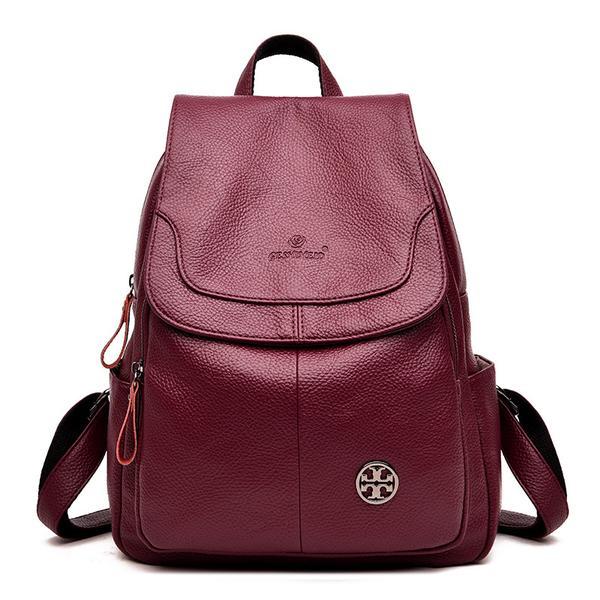 Rucsac mediu, visiniu, piele ecologica premium, fina, 260x130x330mm