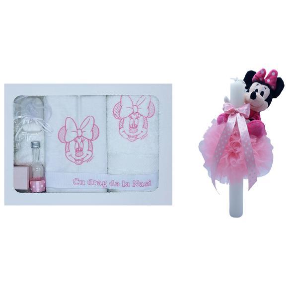 Set trusou si lumanare botez dany kids, minnie brodat roz