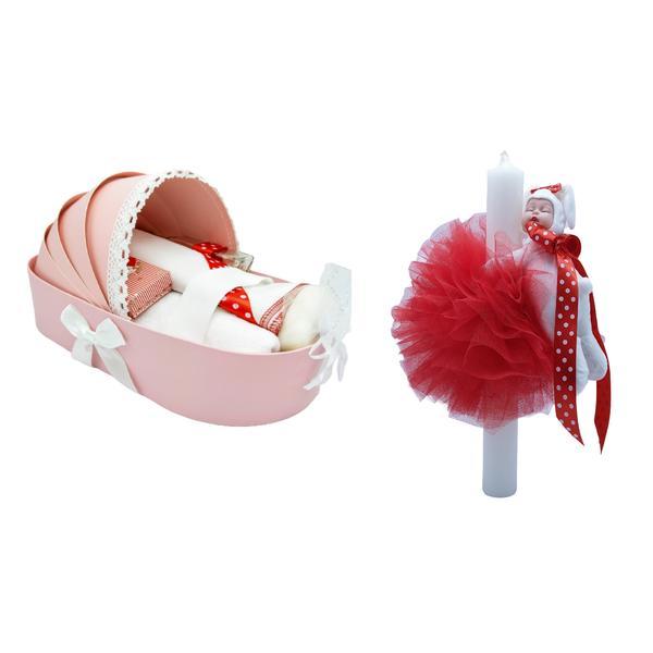Set trusou si lumanare botez dany kids, rosu, in landou