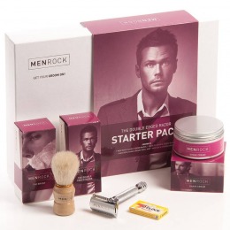 Set Barbierit cu Aparat de Ras Clasic - Men Rock The Double Edged Razor Starter Pack