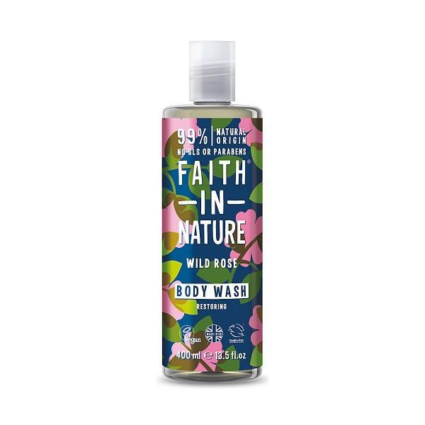 Gel de dus natural, hidratant, cu trandafir salbatic faith in nature, 400 ml