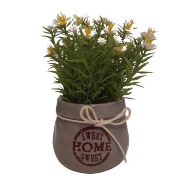 Floricele artificiale decorative in ghiveci ceramic sweet home, 19 cm, alb/verde