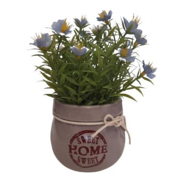 Floricele artificiale decorative in ghiveci ceramic sweet home, 19 cm, albastru/verde