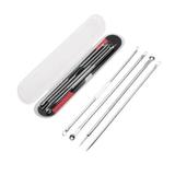 Set de 4 pensete profesionale pentru extractie puncte negre, comedoane, acnee, ustensile cosmetice din inox, 12 cm