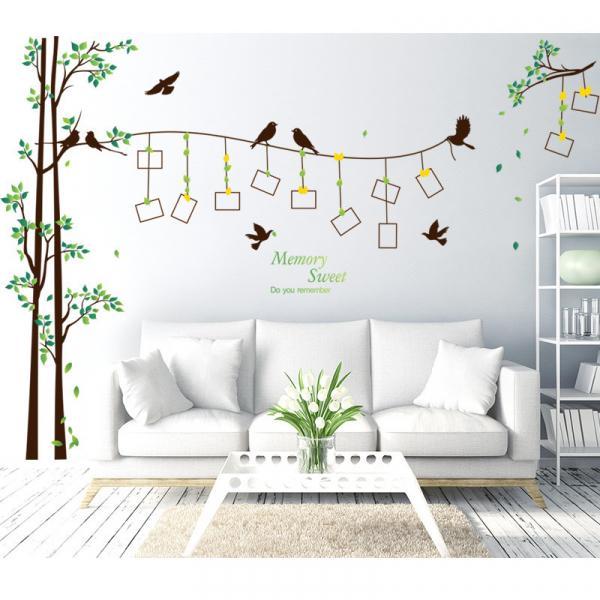 Sticker decorativ copaci cu pasari si 12 rame foto - 290 x 210 cm