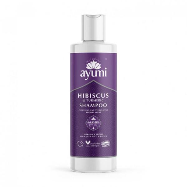 Sampon cu turmeric si hibiscuss, pentru parul fin, lipsit de stalucire ayumi, 250 ml