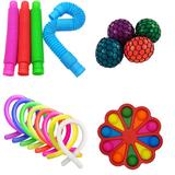 Set 17 Jucarii Senzoariale Antistres, Fidget Toys, Simple Dimple, Pop Tubes, Multicolor