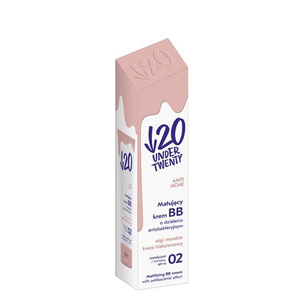 Crema bb under20 matifianta - efect antibacterian cu alge marine si acid hialuronic, natural 02, spf 10, 60ml