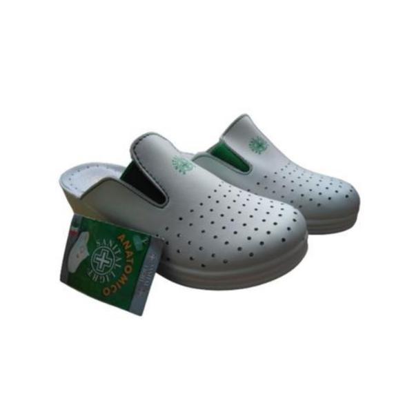 Saboti medicali dama, sanital light, piele naturala italia, alb cu elastic verde, 40